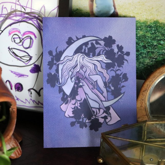 Lila Måne Goddess Wiccan Triple Måne Symbol Art Vykort (Skapare uppladdad)