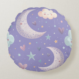 Lila måne & moln rund kudde