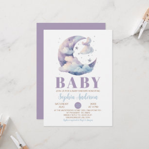 lila måne och moln Babykläder Inbjudningar