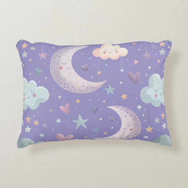 Lila måne- och molnaccentkudde prydnadskudde (Framsidan)