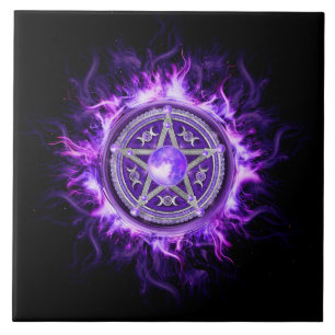 Lila Måne Pentagram Kakelplatta