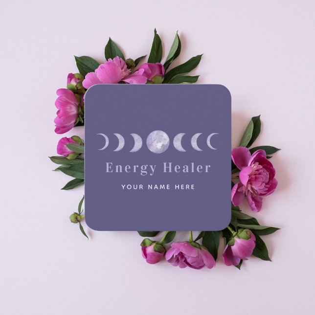 Lila Måne Phases Lunar Energy Healer Andlig Fyrkantigt Visitkort (Skapare uppladdad)