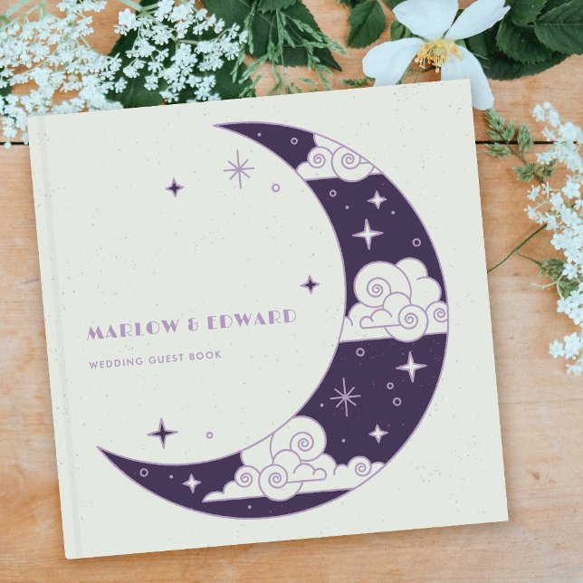 Lila måne & stjärnor Celestial bröllopsgästbok Gästböcker (Skapare uppladdad)