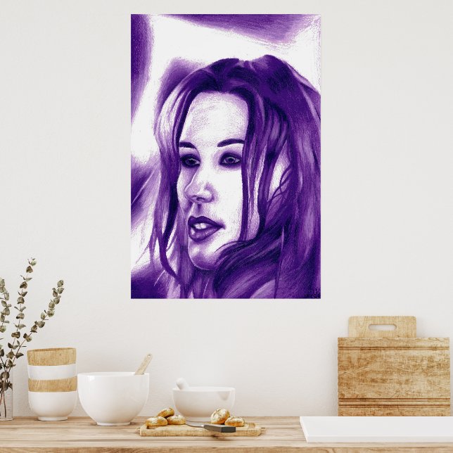 Lila människor kvinna porträtt originalkonst poster (Kök)