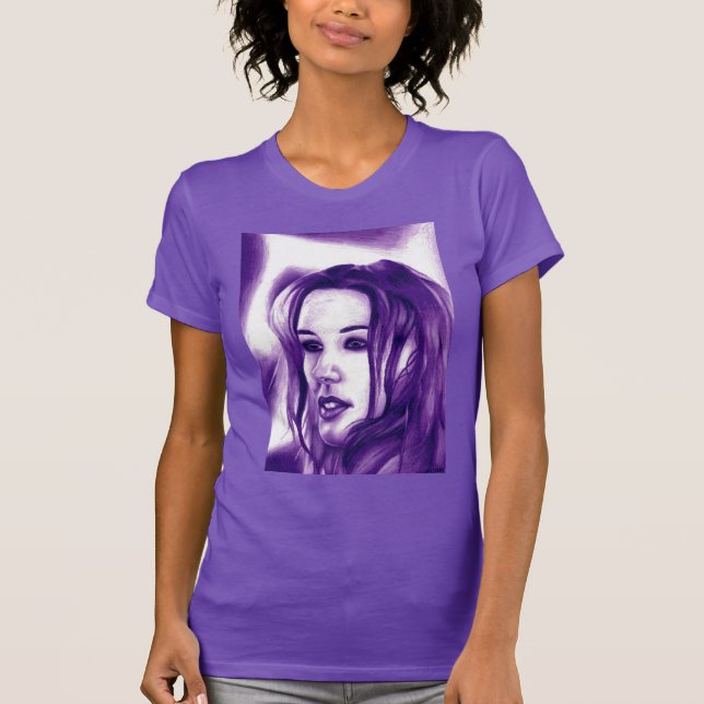 Lila människor kvinna porträtt originalkonst tee shirt (Framsida)