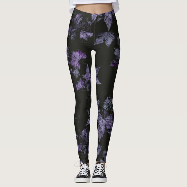 Lila Maple löv mönster Leggings (Framsida)
