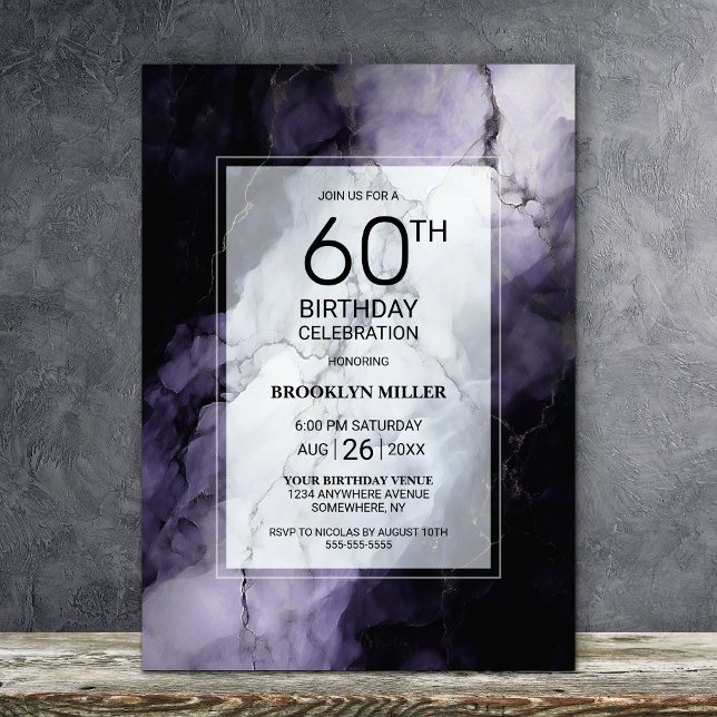 Lila Marble 60:e Födelsedagsfesten Inbjudningar (Skapare uppladdad)