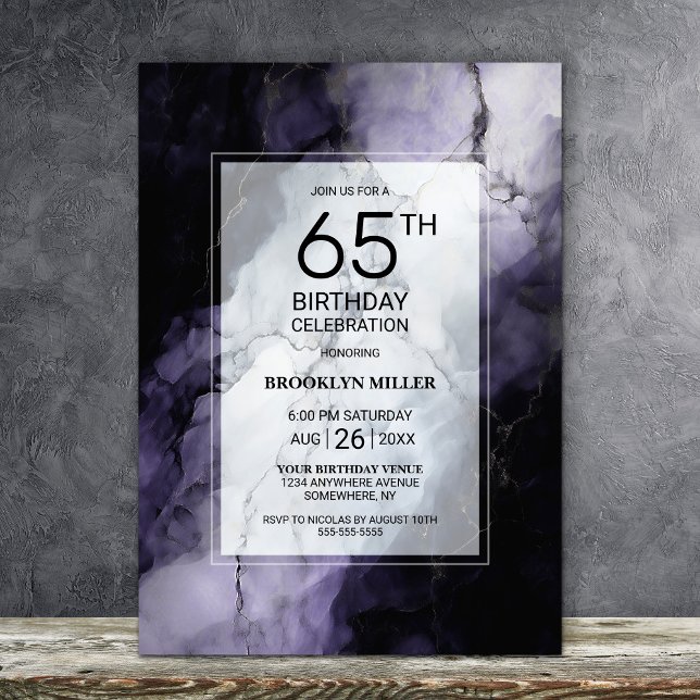 Lila Marble 65e Födelsedagsfest Inbjudningar (Skapare uppladdad)