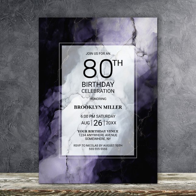 Lila Marble 80:e Födelsedagsfesten Inbjudningar (Skapare uppladdad)