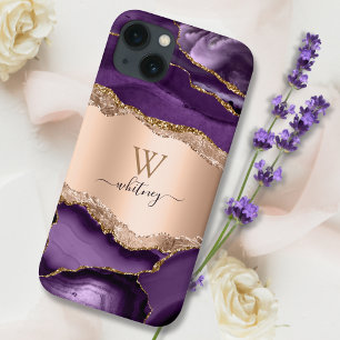 Lila Marble Agate & Ro Guld Glitter Gnistra