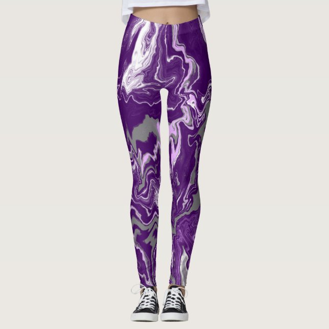 Lila Marble Fluid Art Marble Leggings (Framsida)