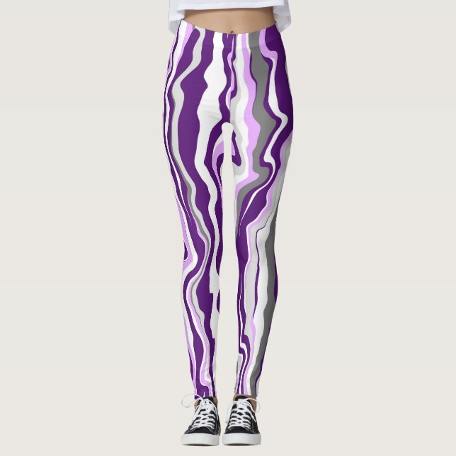 Lila Marble Fluid Art Rand Leggings (Framsida)