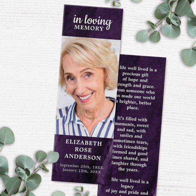 Lila Marble Memorial Funeral Prayer Bookmark Litet Visitkort (Skapare uppladdad)