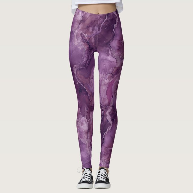 Lila Marble Mönster Leggings (Framsida)