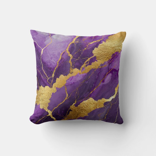 Lila Marble Mönster med Guld Kudde (Framsida)