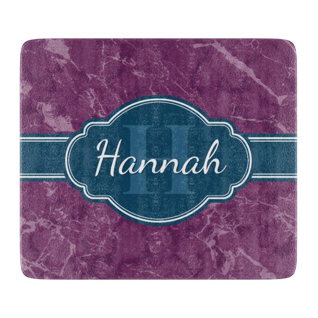 Lila Marble Mönster Teal Monogram (Framsidan)