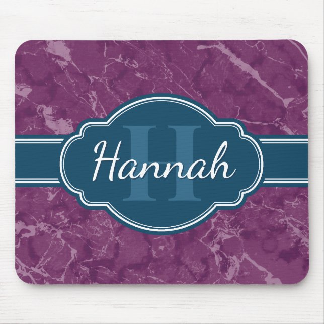 Lila Marble Mönster Teal Monogram Musmatta (Framsidan)