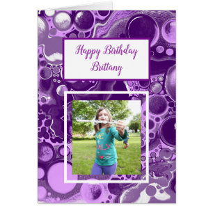 Lila Marble Photo Birthday Hälsningskort