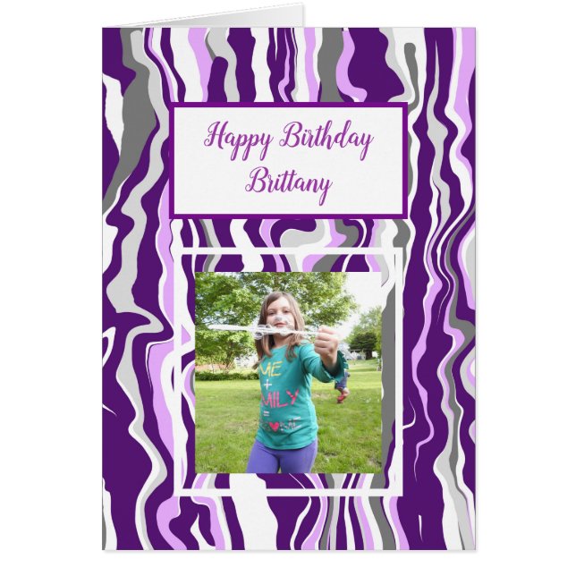 Lila Marble Photo Birthday Hälsningskort (Framsidan)