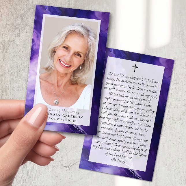 Lila Marble Photo Funeral Memorial Prayer Card (Skapare uppladdad)