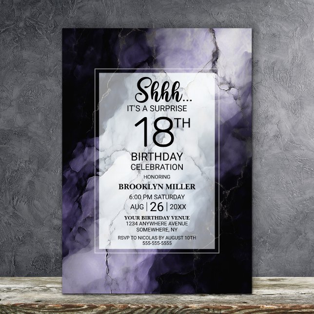 Lila Marble Surprise 18:e Födelsedagsfesten Inbjudningar (Skapare uppladdad)