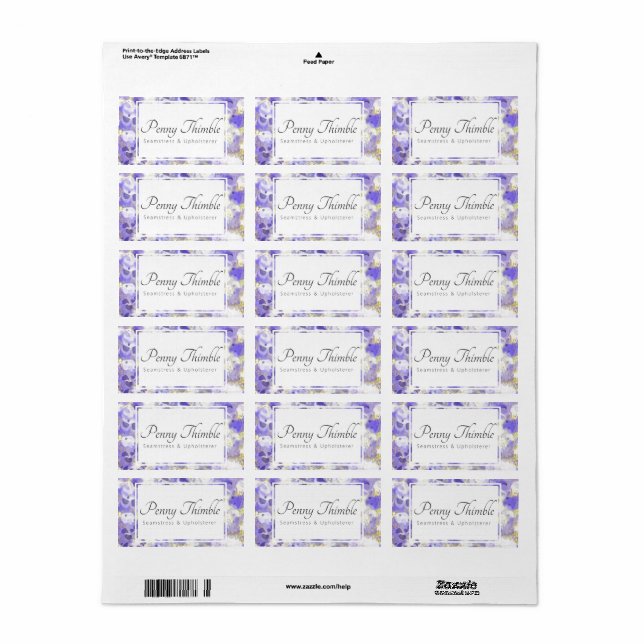 Lila Marble swirting mönster Adressetikett (Helt Ark)