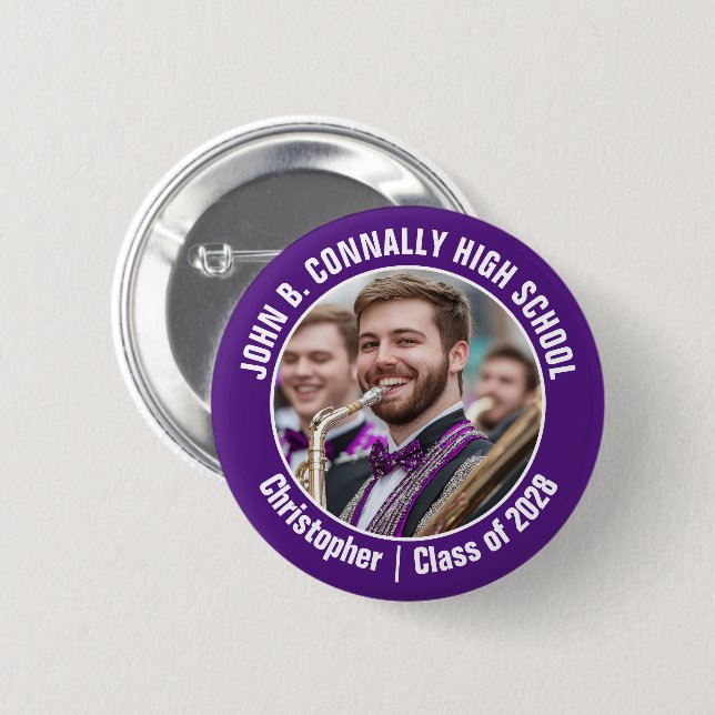 Lila Marching Band Photo High School Brag Knapp (Framsida & baksida)