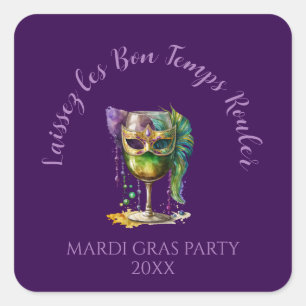 Lila Mardi Gras-mask Fyrkantigt Klistermärke