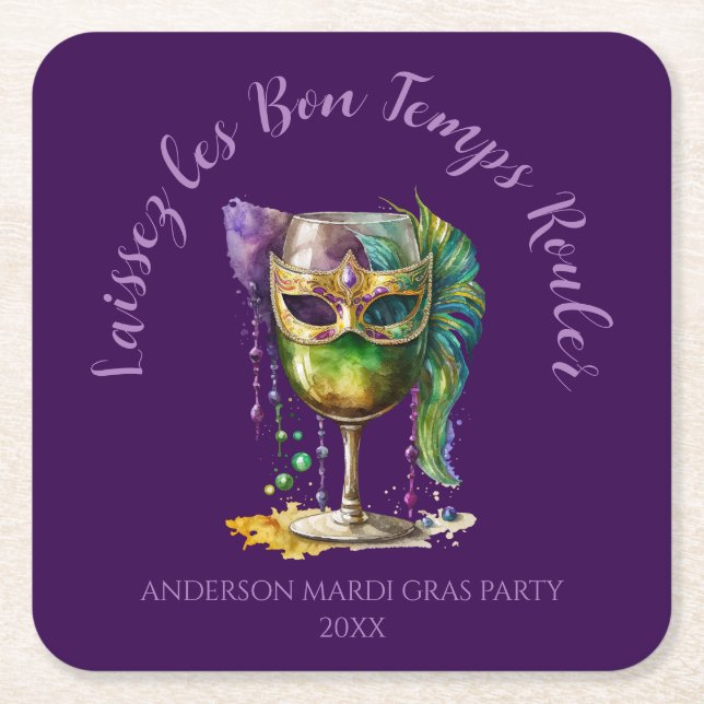 Lila Mardi Gras-mask  Underlägg Papper Kvadrat (Framsidan)