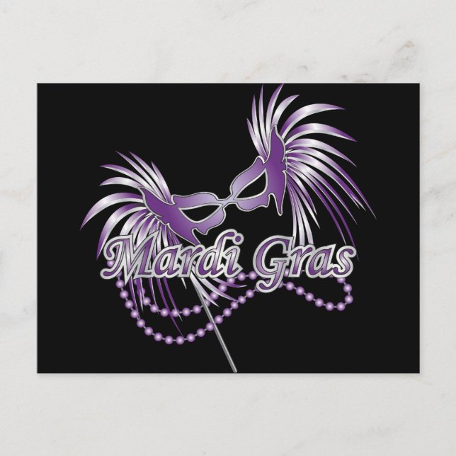 Lila Mardi Gras Mask Vykort (Framsida)