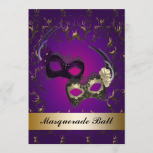 Lila Mardi Gras-masker maskeradfest Inbjudningar