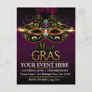 Lila MARDI GRAS Reklamfest Kort