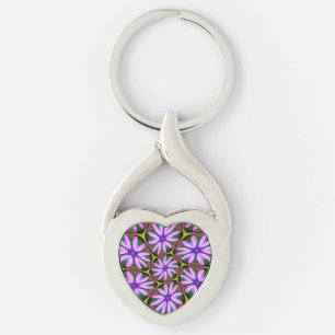 Lila Marguerite Mönster Twisted Heart Silverfärgad Nyckelring