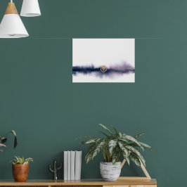 Lila marinblå akvarellhorisontaffisch poster