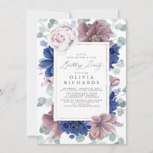 Lila marinblå blomstergudinnor modern födelsedag inbjudningar