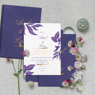Lila marmor och guld eukalyptus elegant bröllop inbjudningar