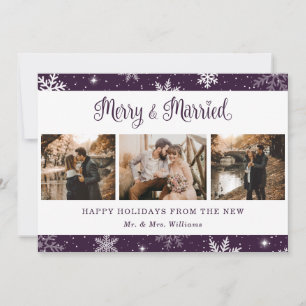 Lila Married Newlyged Snowflake Photo Julkort