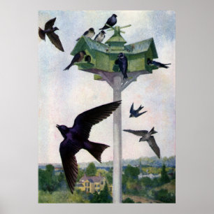 Lila Martins och deras fågelhus Poster