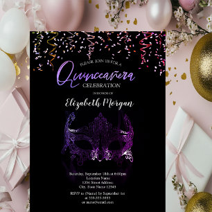 Lila mask, Konfettimaskerad Quinceañera Inbjudningar