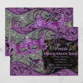 Lila Maskeradbal Invitation, Mardi Gras Inbjudningar