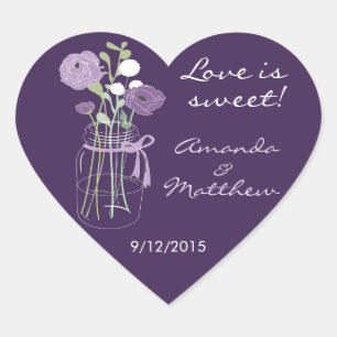 Lila Mason Burk Wedding Favor Stickers Hjärtformat Klistermärke