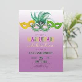 Lila MasqueraBoll Party Mardi Gras Birthday I Inbjudningar