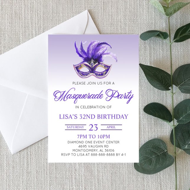 Lila MasqueraBoll Party Mardi Gras Birthday Inbjudningar (Skapare uppladdad)