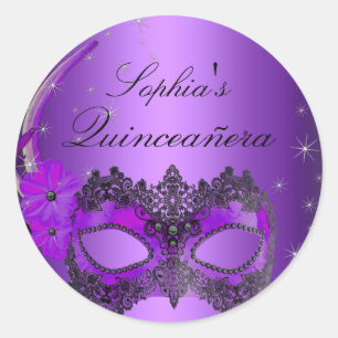 Lila Masquerade Quinceanera-dekal Runt Klistermärke