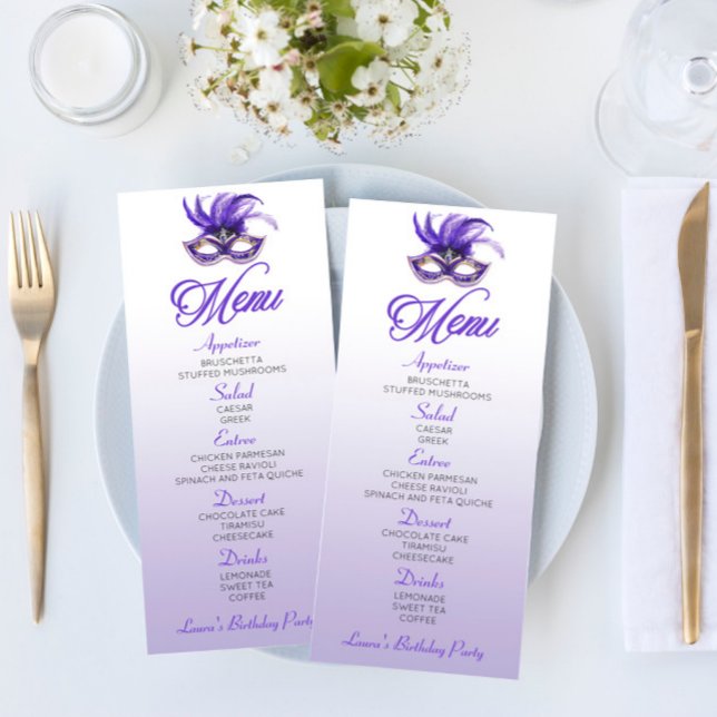 Lila MasqueraFödelsedagsfest Flat Menu Meny (Skapare uppladdad)