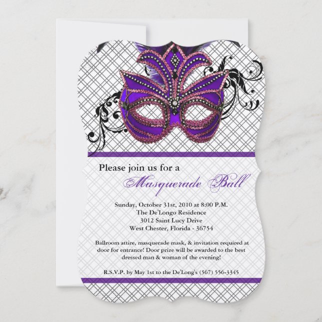 Lila Masqueramasken Boll Costume Halloween Inbjudningar (Framsida)