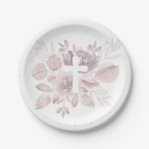 Lila Mauve Akvarell Blommig Kors Pappers Tallrikar