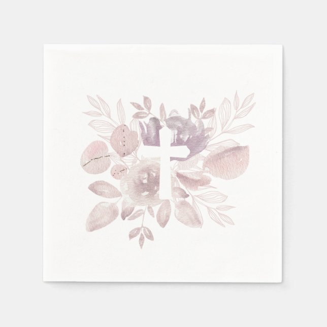 Lila Mauve Akvarell Blommig Kors  Pappersservett (Framsidan)
