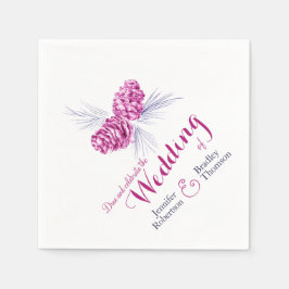 Lila Mauve Blue gräs cones vinterbröllop Pappersservett