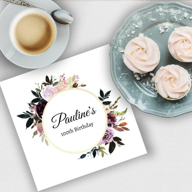 Lila Mauve Ro Blommigt 100:e Födelsedagsfesten Pappersservett (Need more matching party supplies? Message me!)